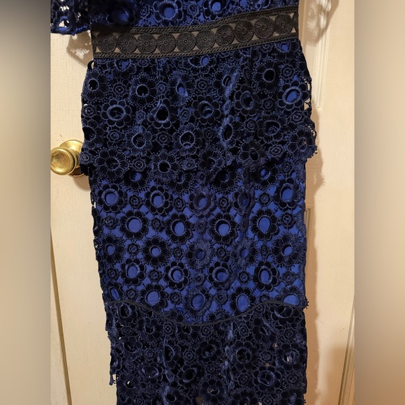 Self-Portrait Navy Floral Lace One-Shoulder Dress - Picture 3 of 8